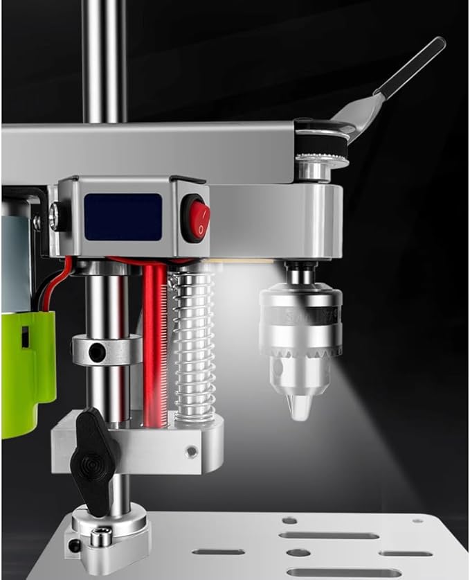 RATTMMOTOR DIY Benchtop Drilling Machine 110V-220V, Mini Desktop Variable Speed Drill Press 12mm Stroke, 3000RPM 795 Motor with Bench Vise Clamp, B10 Drill Chuck 0.6-6.5mm for CNC Machining