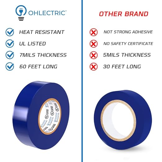 OHLECTRIC Professional Grade Vinyl Electrical Tape (20 Pack) Blue - 7 Mil Thick Flame-Retardant, Heat & Weather Resistant 3/4 Inch x 60 Feet | Ideal for Contractors & Electricians