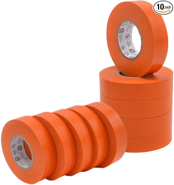 WOD ETC766 Professional Grade General Purpose Orange Electrical Tape UL/CSA Listed core. Vinyl Rubber Adhesive Electrical Tape: 3/4inch X 66ft. - Use at No More Than 600V & 176F (Pack of 10)