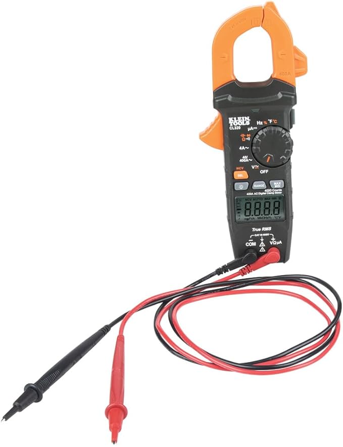 Klein Tools CL320 Digital Clamp Meter, HVAC AC Auto-ranging 400A, AC/DC Voltage, TRMS, DC Microamps, Resistance, Frequency, NCVT, Temp, More