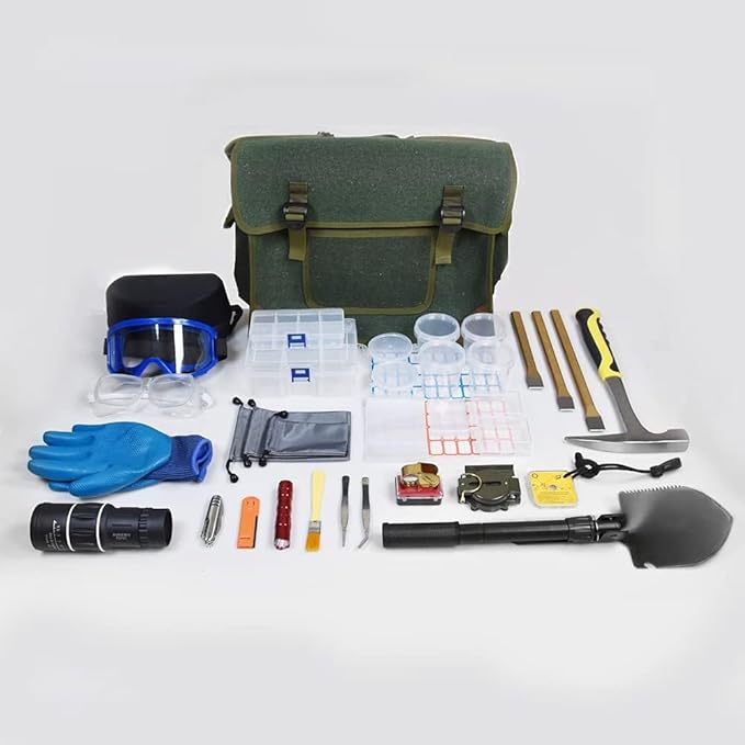 55 pieces geology rock pick hammer kit Set,for Hounding,Gold Mining & Prospecting Equipment,including an all Steel with Pointed Tip,3-Pieces Heavy Duty Chisel SetWait xxttww-00897790-000