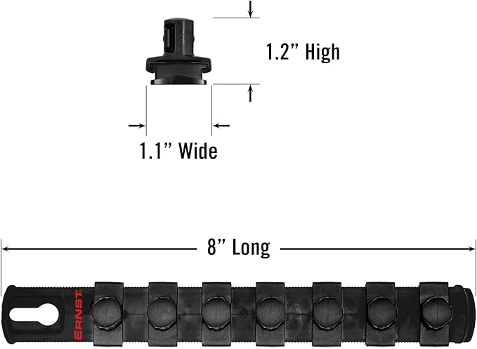 Ernst Manufacturing 8-Inch Magnetic Socket Organizer with 7 1/2-Inch Twist Lock Clips, Black (8428M-Black-1/2)