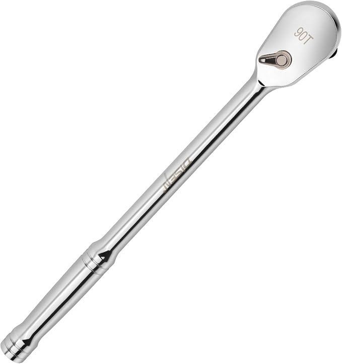DISEN 1/2" Drive Ratchet,90-Tooth Ratchet Wrench with 14" Handle and Dust Proof Teardrop Enclosed Head, Reversible, CR-V Steel Made, CR-MO Head, Full Polished, Gifts for Men
