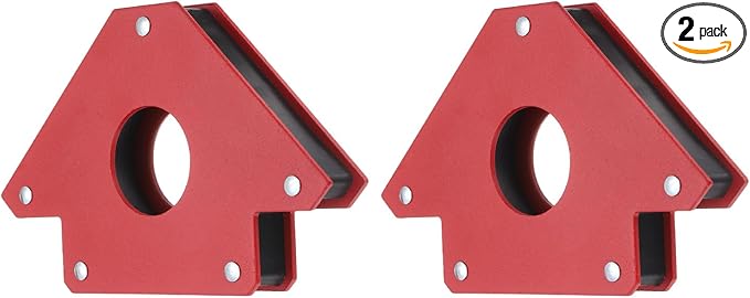 HARFINGTON 2pcs Welding Magnets 77.16 lbs Magnetic Welding Clamp Holder Iron Spray Paint Arrow-Shaped Tool 45, 90, 135 Degree with Center Hole for Fixed Angles, Red