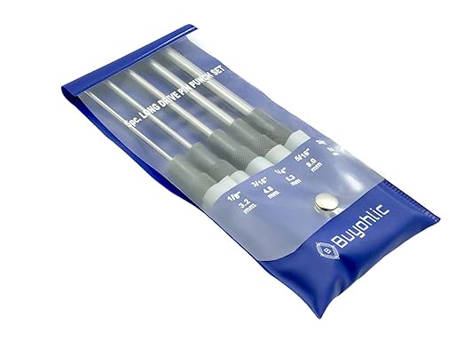 Buyohlic Drive Pin Punch Set with Knurled Grip and Protective Vinyl Case (Long Pin Punch)