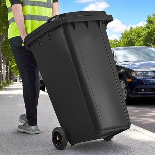 PRO&Family Wheeled Outdoor Trash Can Garbage Can Garage Trash Can for Restaurants/Hospitals/Offices/Back of House/Warehouses/Home (Black, 64 Gallon)
