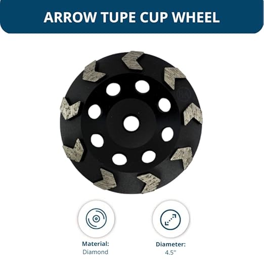 Benchmark Abrasives Grinding Wheels 4 1/2 Inch Arrow Type Diamond Cup Wheel with 5/8"-11 Arbor Hole for Masonry, Natural Stone, Concrete Grinding Wheel - Angle Grinder Attachments (4.5”)