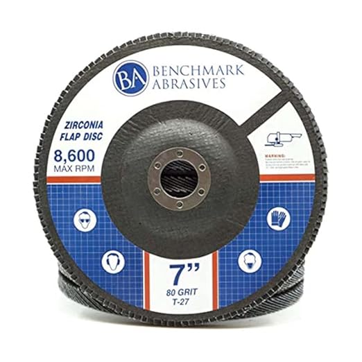 Benchmark Abrasives 7" x 7/8" Premium High Density Jumbo Zirconia Type 27 Flap Discs for Angle Grinder, 7 Inch Sanding Discs, Finishing, Deburring, Rust Removal - Grinding Wheels - (10 Pack) 80 Grit