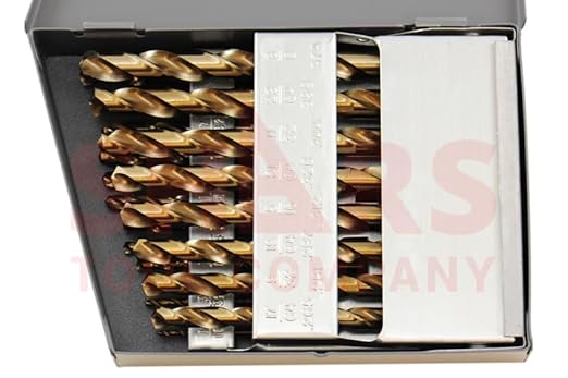 Shars 1/16-3/8" by 64ths 21 Pcs M35 Cobalt Heavy Duty Black & Gold Finish Jobber Drill Set 135° Point Angle 404-2204 New P(