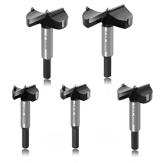 ASNOMY 5PCS Large Size Forstner Drill Bit, 1-3/16Inch to 2-3/8Inch Carbide Tipped Forstner Bit for Hard Wood, Wood Drilling Hole Saw Set Woodworking Hinge Cutter Tool Kits for Wood