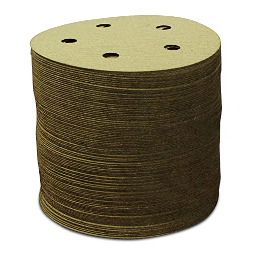 BHA 5" Inch 5 Hole Hook and Loop Sanding Discs for Orbital DA Sanders - 100 Pack (220 Grit)