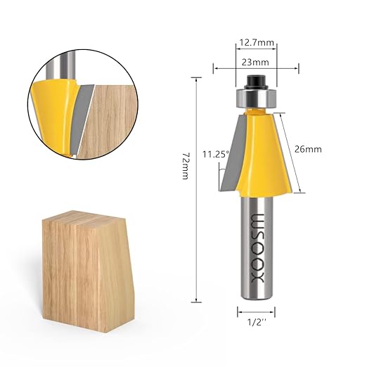 WSOOX 5PCS Chamfer Router Bits with 1/2" Shank Bevel Edge Forming Router bits (11.25°,15°,22.5°,30°,45°.)