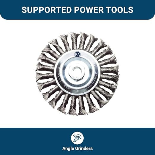 Benchmark Abrasives 6" x 5/8" Standard Twist Knot Wire Wheel with Arbor 5/8"-11 Thread for Weld Cleaning, Weld Spatter Removal, Stripping, Use with Angle Grinders - Carbon Steel