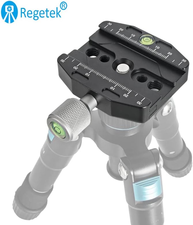 Aluminium 2.75''/70mm Arca Swiss Quick Release Clamp, Arca QR Clamp 3/8-inch with 1/4-inch Screw and Bubble Level, Adjustable Lever Knob, Compatible with Arca-Swiss Plate Tripod Ball Head