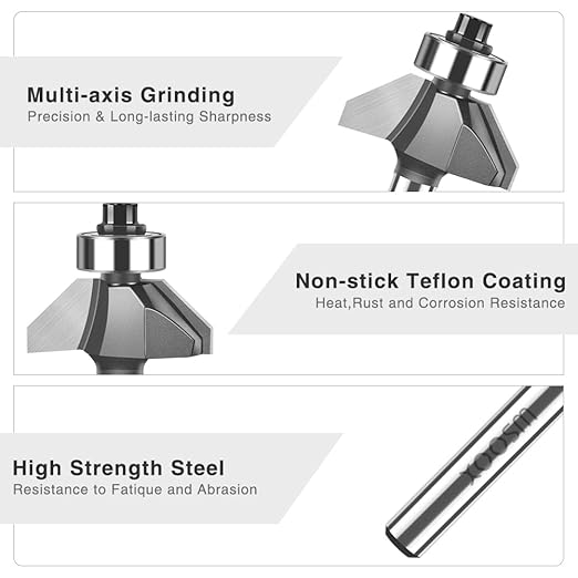 WSOOX 45 Degree Chamfer Router Bits with 1/4" shank 4PCS Bevel Edge Forming Router Bits (Cutting Diameter:1/4”, 5/16”, 3/8”, 1/2”)