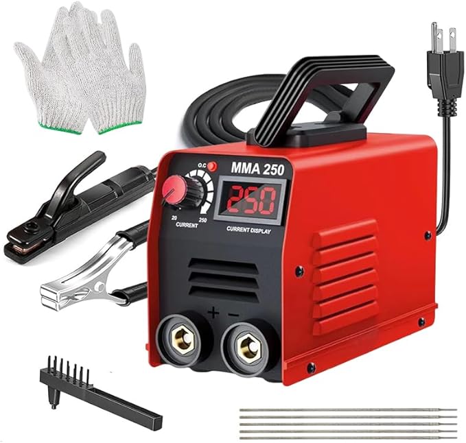 Stick Welder 250A Welding Rods 16 Inches Gloves Welding Machine, Super MINI Welder Portable Hammer, IGBT Inverter Welder Machine 110V, Beginner Hobbyists Home Repairs DIY Projects (Red)