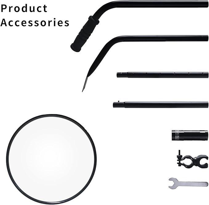Under Vehicle Inspection Mirror,12 Inch Convex Search Mirror with Adjustable Telescoping Handle and Mirror Angle for Security Check Under Cars, Trucks, Equipments, Over Shelves and Corners