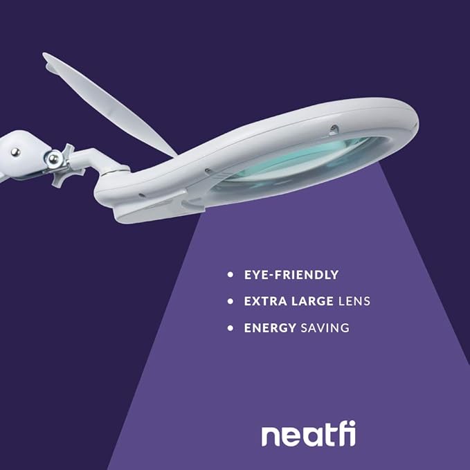 Neatfi Magnifying Lamp, 5 Diopter Glass Lens, 6500K Color Temperature, Eye-Friendly, Task Light for Sewing, Painting, Jewelry Making, and Reading (White, 7-Inch Lens with Clamp)