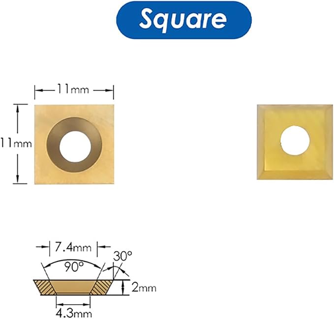 TASP Titanium Coated Carbide Cutter Inserts for Wood Turning Tools,11x11mm,Pack of 10,Square