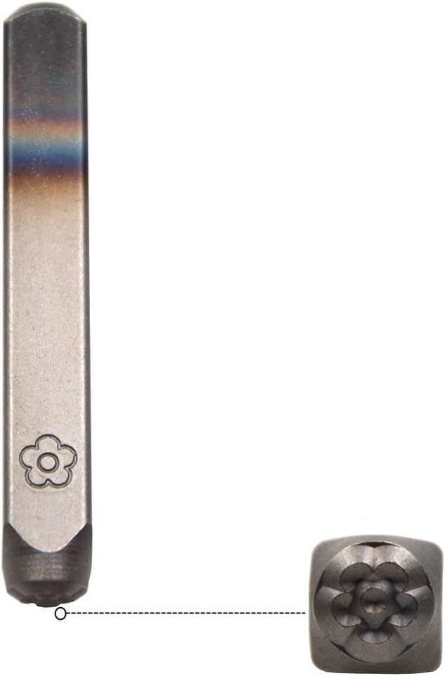 WKSTOOL Flower Symbol Logo Duty Steel Stamp 1/4" (6mm) Hand Stamping Character Mark Code Alphabet Punch Kit for Bracelet Ring Jewelry Sheet Metal Plate Making Mold Die