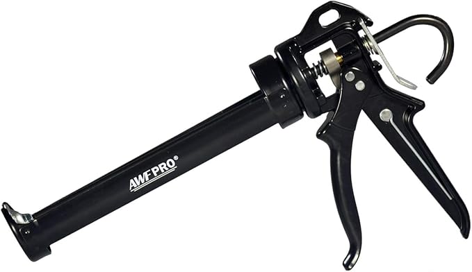 AWF PRO Heavy Duty Caulk Gun, 18:1 Thrust Ratio, Steel Frame Construction, Rotating Barrel, Ladder Hook, Puncture Tool & Dripless Pressure Release Tab (Pack of 1, 10 oz Caulking Gun)