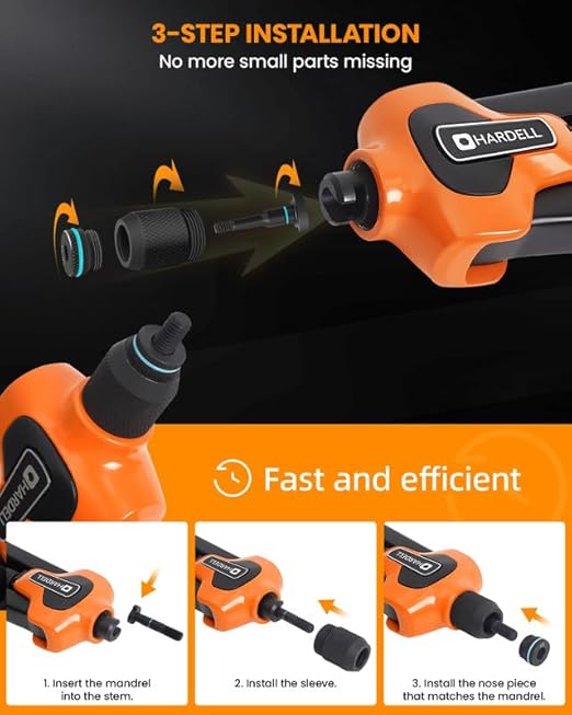 HARDELL Rivet Nut Tool Kit, 14" Rivnut Tool Kit with 6 Upgraded Interchangeable Mandrels & 80PCS Rivet Nuts, Thickened Nutsert Tool with Double-Curved Grip (2025 New Version)