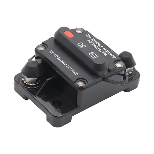 30 Amp Marine Circuit Breaker, Waterproof Manual Reset Switch, 12V-48V DC Circuit Breaker, 3/8" Studs, for Boat Trolling Motor/Marine ATV/Battery/Solar System（30A）
