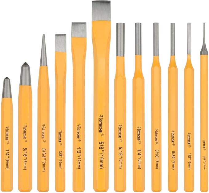 Hoteche 12-Piece Punch and Chisel Set Including Taper Punch, Center Punch, Cold Chisel, Pin Punch with Storage Case for Metalworking and Woodworking