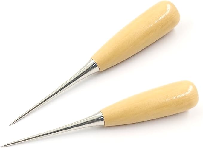 Luwigs 2 Packs Leather Craft Awl Tools Alloy Steel Wood Handle Punching Tapered Awl Leather Drillable Stitching Sewing Awl Repair DIY Gadget Tool (2 Packs)