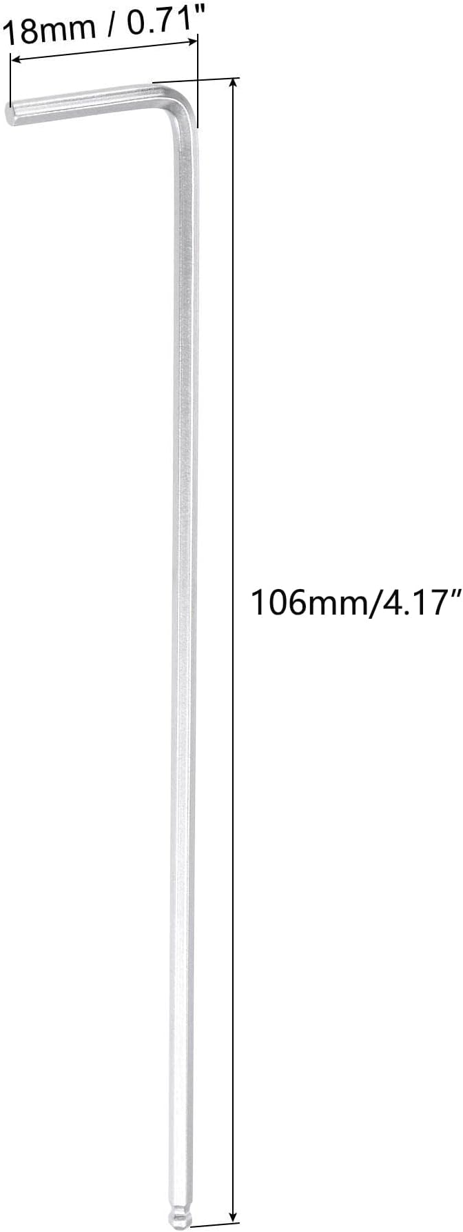 TOP-VIGOR 1Pc 2mm Ball End Hex Key Wrench, L Shaped Long Arm Allen Wrench for Household DIY, Professional Machine Repairing, CR-V