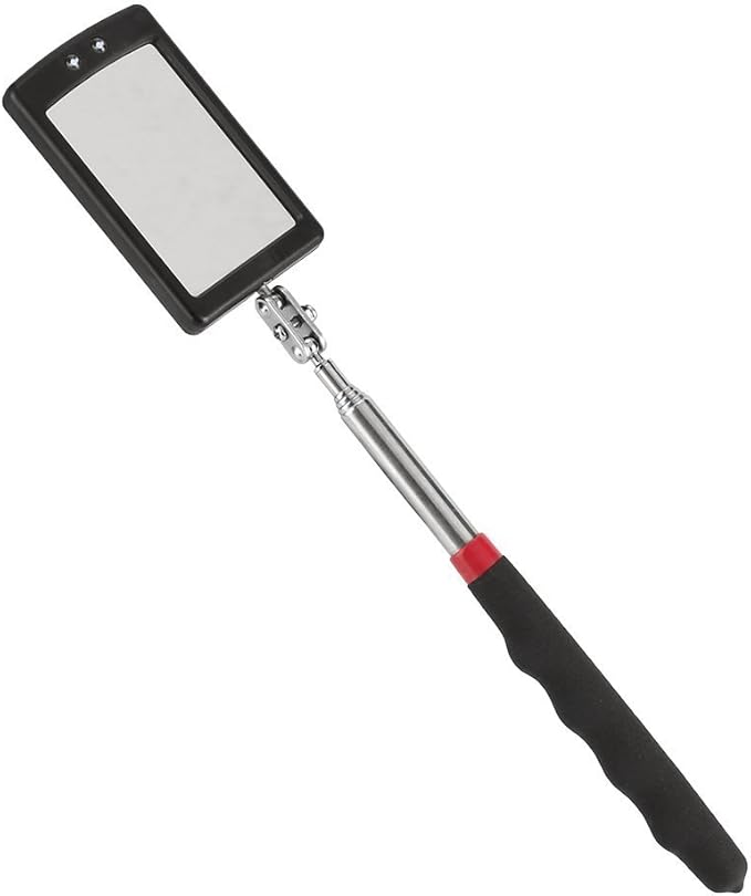 Telescoping Inspection Mirror Mechanics Mirror with 2 LED Lighted, Mirror on a Stick Handle Tool for Checking Observing Vehicle Small Parts,Present for Christmas, Birthday Everyday Carry (1 PCS)