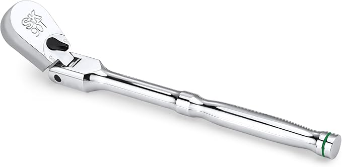 SK 3/8" Drive Flex Head Ratchet Handle, 90-Tooth Ratchet,Premium CR-V Construction, Reversible Design, with Contoured Handle