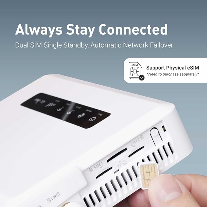 GL.iNet GL-X3000 (Spitz AX) Cellular Gateway 5G Router for House & RV, Wi-Fi 6, Detachable Antennas, Dual-SIM, T-Mobile & AT&T IoT Device Certified, Family/Rural Area/Road Trips (Free 10GB SIM Card)