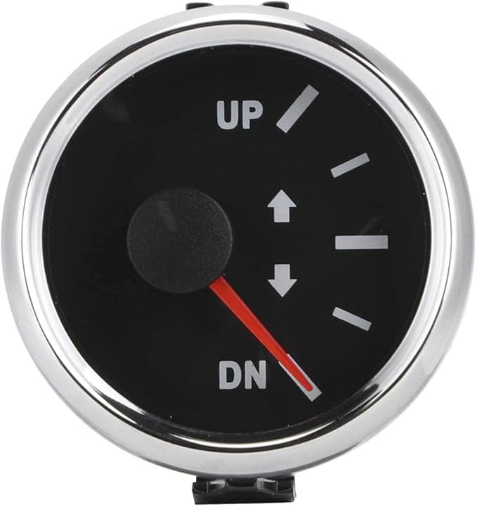 Aramox Boat Trim Gauge, 52mm/2in UP-DN Boat Trim Gauge 0-190ohm Trim Tilt Indicator Red Backlight (Black Dial Silver Frame)