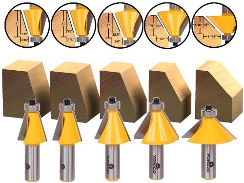 YONICO Chamfer Router Bits Bevel Edge Forming Set 5 Bit 1/2-Inch Shank 13508