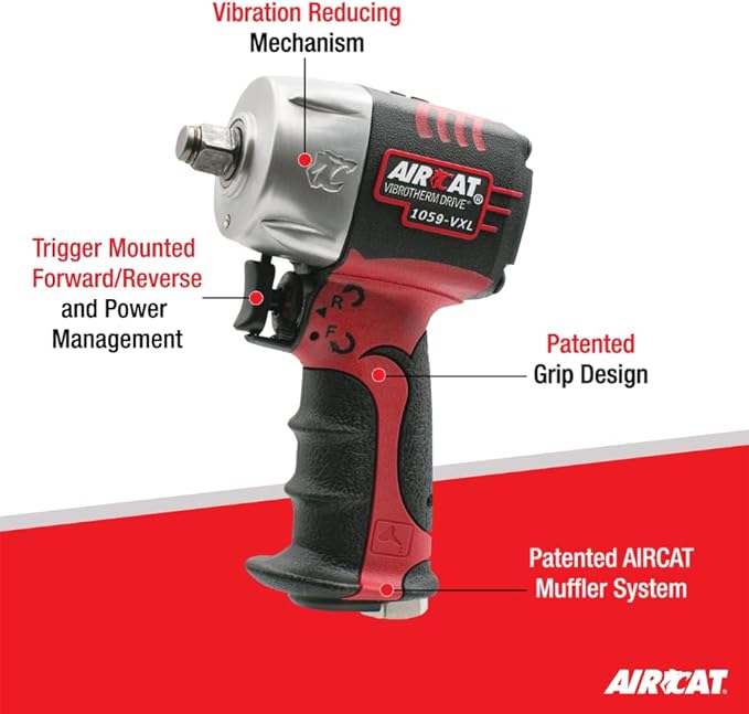 AIRCAT Pneumatic Tools 1059-VXL: 3/8-Inch Vibrotherm Drive Composite Compact Impact Wrench 750 ft-lbs of Torque