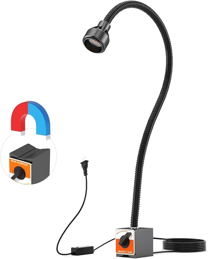 Magnetic Work Light,Three-ColorTemperature,1320 Lumen 120v FlexibleGooseneck Work Light with AdjustableFocusand Magnetic Base for Lathe CNC MillingDrill Press SewingMachine Industrial Light