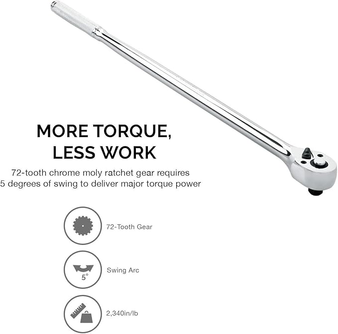 Neiko 03034A 3/8” Drive Extra Long Ratchet | 18” Length | 72 Tooth Gear | Cr-Mo Head | CR-V Steel