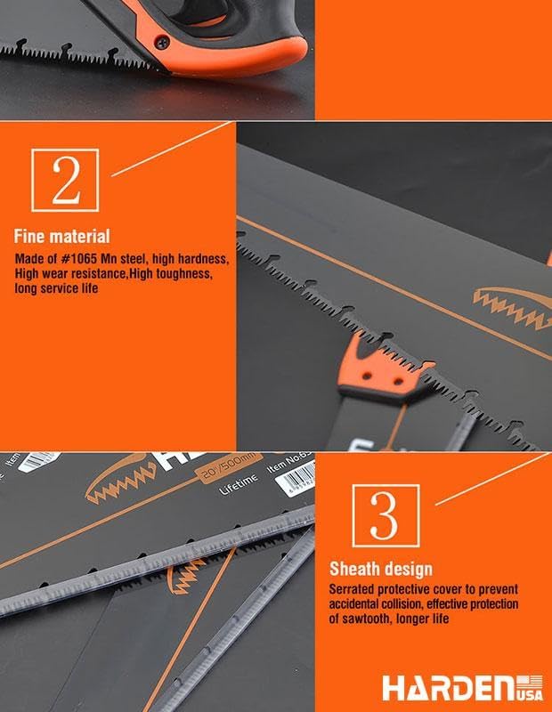 Tools 20" (510mm) Pro Hand Saw – #65 Mn Steel Blade, Heat Treated, HRC >55 Teeth Hardness, 3-Sided Grinding Teeth, Soft TPR Handle