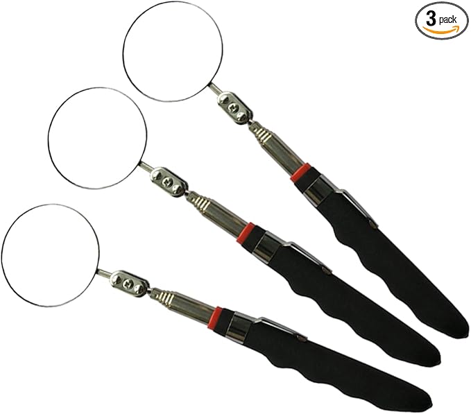 Telescoping Inspection Mirror Round Mirror Handle Tools Inspection Tool for Check The Condition of The Vehicle, Observe The Eyelashes, Mouth and Other Small Parts (Inspection Mirror 3PCS)