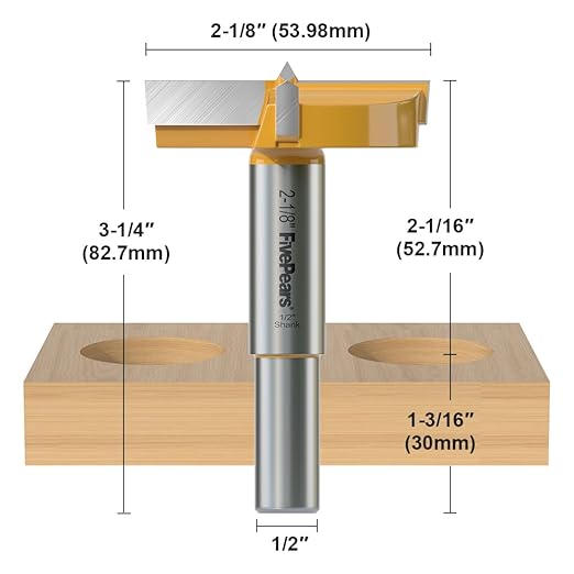 FivePears Forstner Drill Bit 1/2 inch Shank, 2-1/8 inch Cutting Diameter, Carbide Tipped Wood Hole Saw Auger Opener, Hole Opener Hinge Hole Cutter for Woodworking, Plastic, Plywood Products