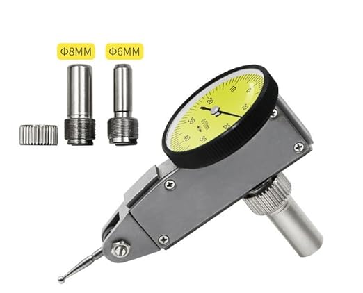 Dial Test Indicator Gauge 0-0.8mm, 0.01mm Accuracy, Lever Dial Test Indicator Gauge 0-40-0 Scale Yellow Dial Face with Installation Accessories 6mm/ 8mm Sleeves