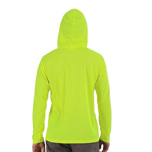 Breathable Work Long Sleeve Sun Shirt Hoodie, Sun Protection Shirts Quick Dry Hooded, Mens Construction Shirts with Hood Lightweight Yellow 2XL
