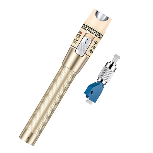 Visual Fault Locator,80-100KM Fiber Optic Cable Tester Meter, VFL Red Light Pen Light Source Testers (Golden)