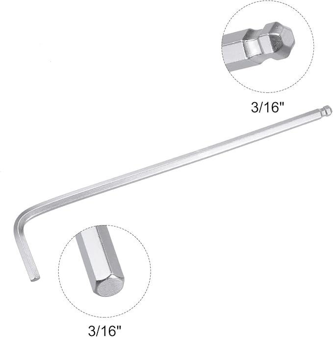 TOP-VIGOR 1Pc 3/16" Ball End Hex Key Wrench, L Shaped Long Arm Allen Wrench for Household DIY, Professional Machine Repairing, CR-V