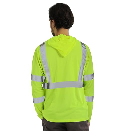 sesafety Safety Long Sleeve Construction Shirts for Men, Class 3 High Visibility Safety Shirt Work, Hi Vis Reflective Shirts with Hoodie Breathable Yellow 3XL