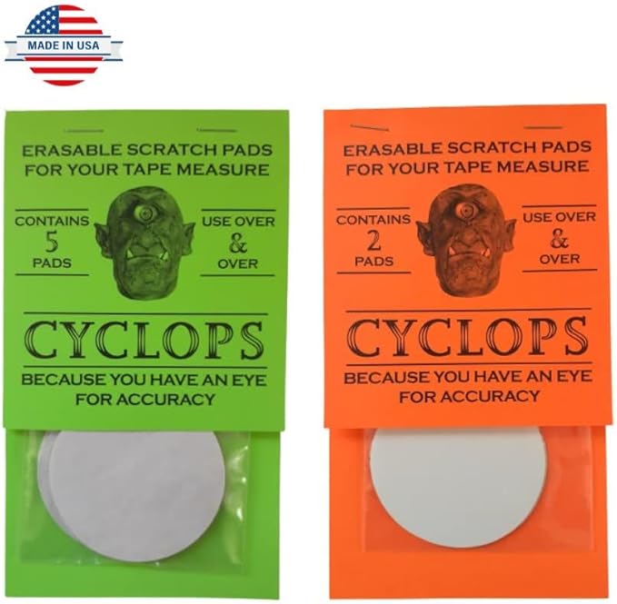 CYCLOPS Erasable Scratch Pads for Tape Measure, Construction, Woodworking Tool - 5 Pads - Write Measurements & Notes - Great Stocking Stuffer, Gift for Men & Women
