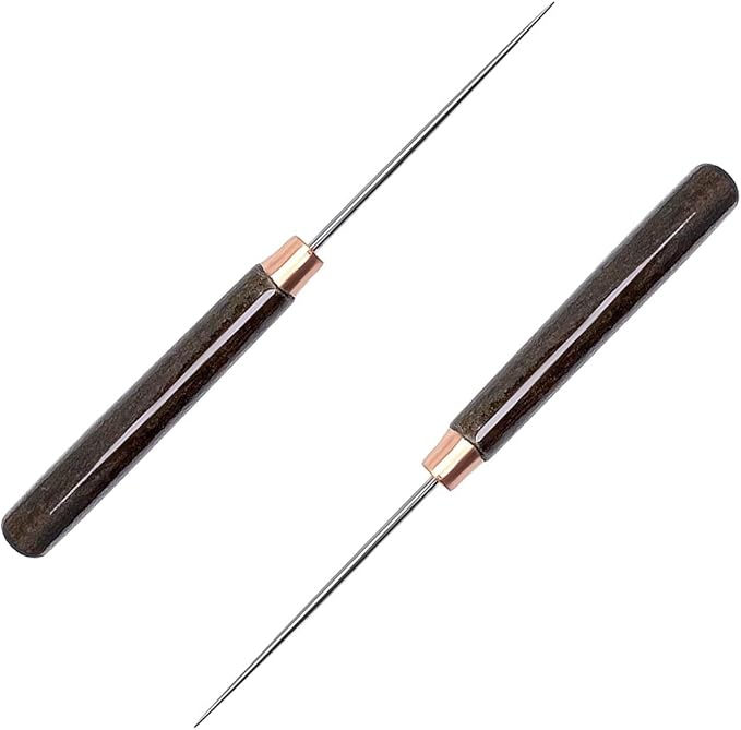 2 Pcs Scratch Awl Tool, with Wooden Handle, Leather Awl Punch Tool,Tailors Awl, for Punching Stitching Sewing, Awl Repair Tool for Leather Craft