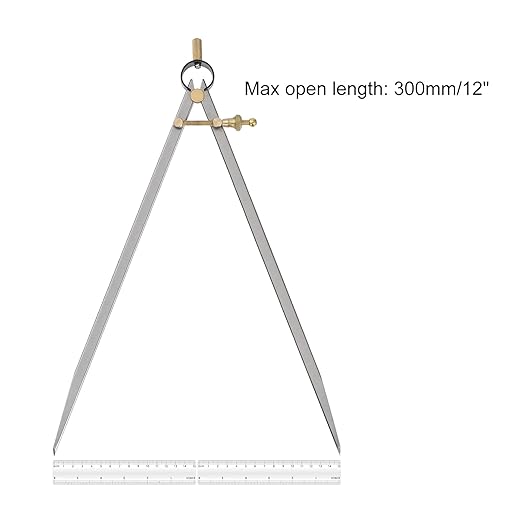 Spring Joint Caliper - [12 Inch] Carbon Steel Spring Divider Caliper with Brass Fulcrum for Metalworking Drawing Use, Flat Leg