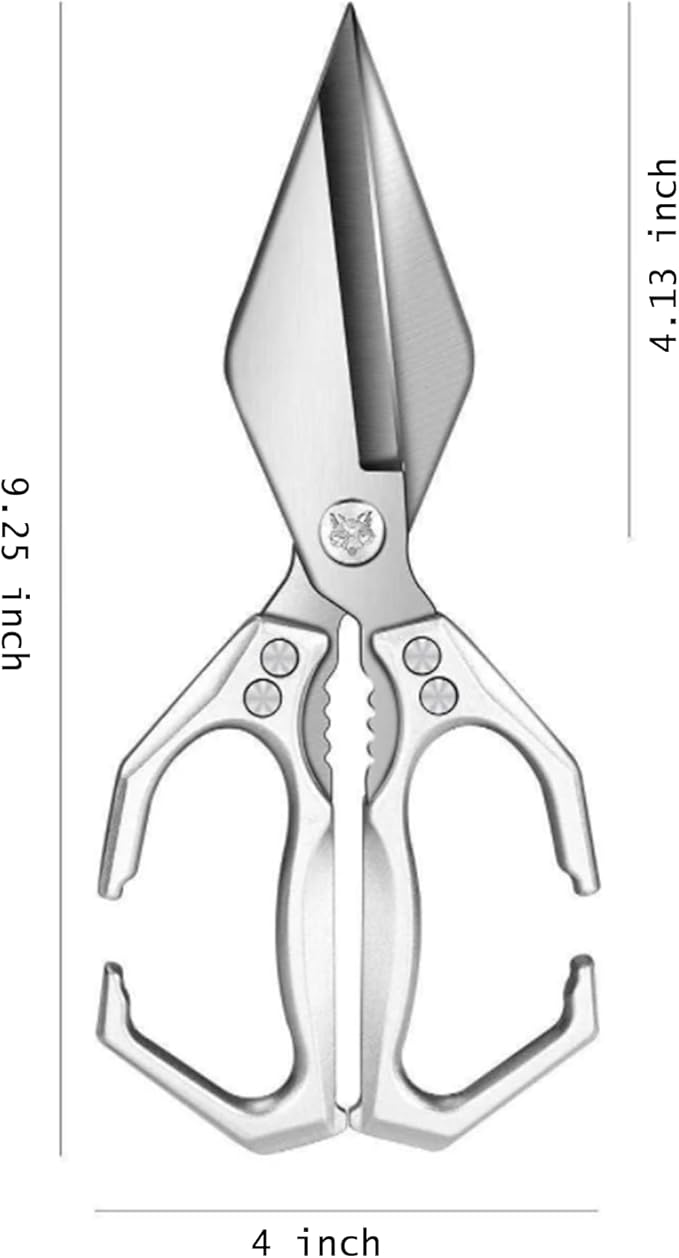 Multi-Purpose Kitchen Scissors,stainless steel scissors,Poultry Shears,Sharpeners Bottle Openers Zester and More Stainless Steel,for opening cans and heavy duty poultry cutting (Silver)